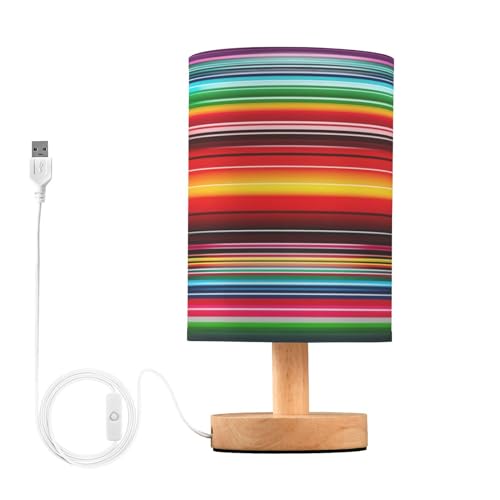 SDMKA Mexican Striped Pattern Bedside Table Lamp for Bedroom, Minimalist Nightstand Lamp with Round Fabric Shade for Living Room, Office, No Bulb Required