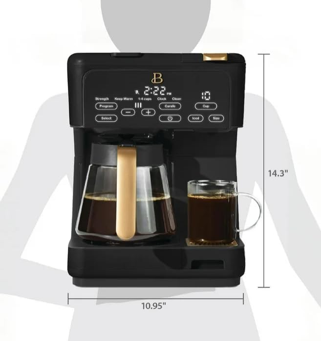 Beauti Multi Brew 12 Cup Programmable Drip & Single Serve Coffee Maker, Versatile Brewing (6oz, 8oz, 10oz, 12oz, 14oz), Pods or Ground, Over Ice option, Keep Warm mode (Black) ( little damage)