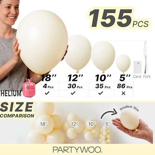Image of PartyWoo Pastel Yellow Balloons 155pcs Different Sizes of 18 12 10 5 Inch Light Pale Yellow Balloon Arch Kit Garland for Baby Shower Easter Little Cutie Bee Birthday Party Decorations Yellow-Q07