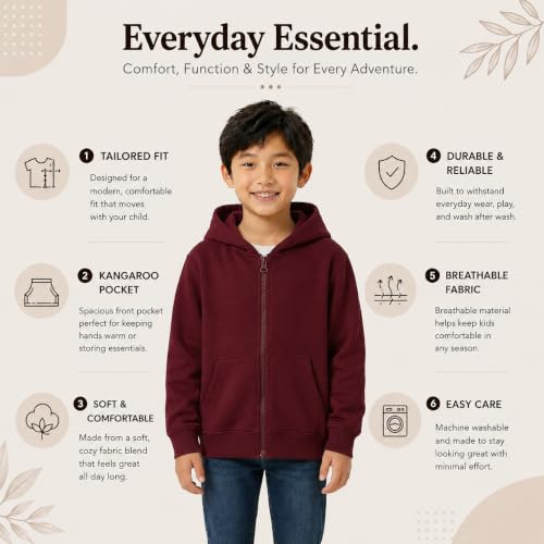 Image of HOODLIFE Kids Zip-Up Hoodie Sweatshirt for Boy Soft Cotton Blend Hooded Jacket with Pockets, Comfortable Everyday Wear for Kids