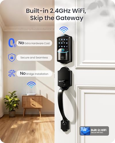 Veise VE027-H Built-in Wi-Fi Fingerprint Smart Deadbolt Lock with Handleset, App Remote & Voice Control, Keyless Entry Front Door Lock Set, Touchscreen Keypad, Auto-Lock, Easy Setup, Matte Black - Image 3
