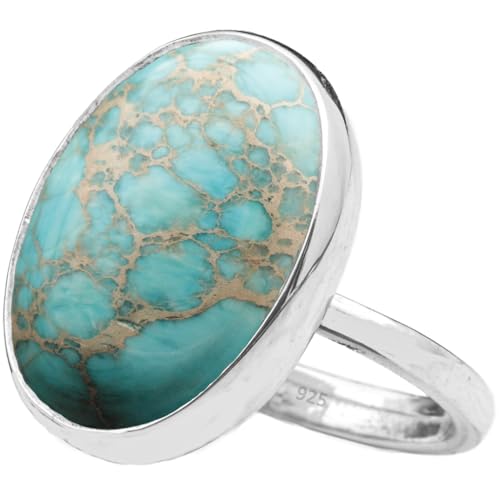 Natural Blue Imperial Jasper Ring 925 Silver