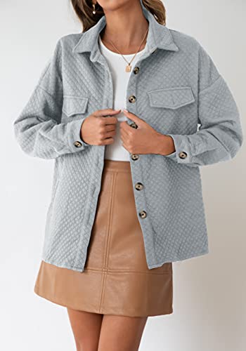 Zesica Women's Casual Long Sleeve Button Down Loose Lightweight Shacket Shirt Jacket Coat Outerwear With Pockets,Lightgrey,Medium #TOP7