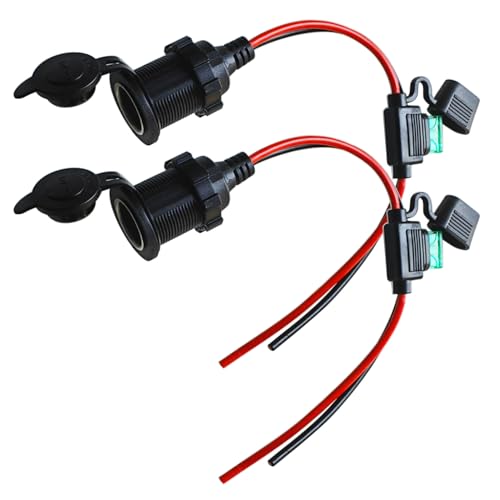 GTIWUNG 2Piezas Toma De Encendedor de 12V/24V, Zócalo del Encendedor de Cigarrillos Outlet con Fusible y Cable,Enchufe Mechero Impermeable para Motocicleta ATV RV con Cable de Conexión de 30cm 12AWG