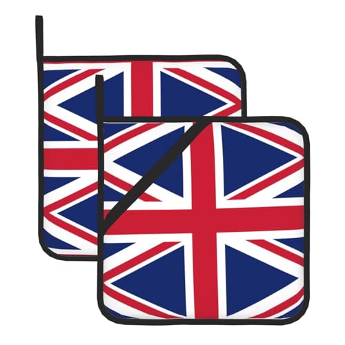 Juego de agarraderas lavables con bandera británica, alfombrillas para parrilla de horno, accesorios resistentes al calor, juego de 2 piezas, 8 x 8 pulgadas