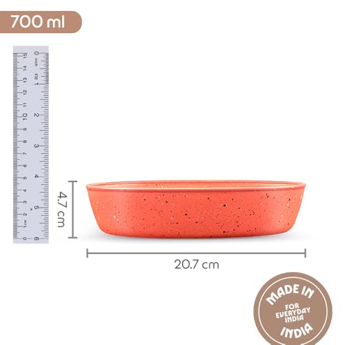 Image of Borosil 700 ml Baking & Serving Oval Shape Dish | Borosilicate Glass Bakeware and Serveware Tray | Microwave, Oven & Dishwasher Safe Bowl | Transparent Container (Kube Pink)