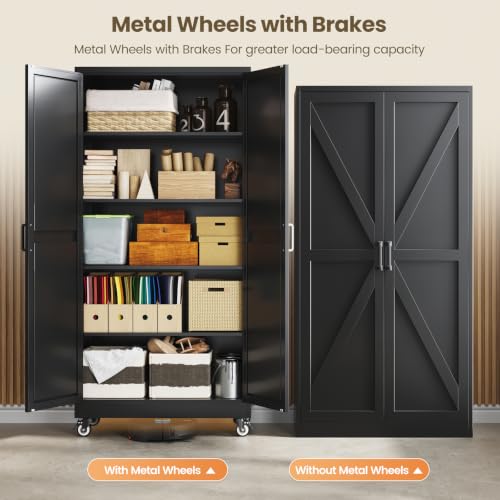 Image of 75 inchBlack Metal Pantry Cabinets for Kitchen Storage Garage Storage Cabinet