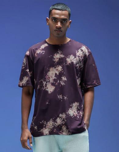 Image of Veirdo 100% Pure Cotton Round Neck Oversized Baggy Fit Drop Shoulder Cool & Cozy Tie & Dye Round Half Sleeve T-Shirt for Men (Sizes: S to 2XL)