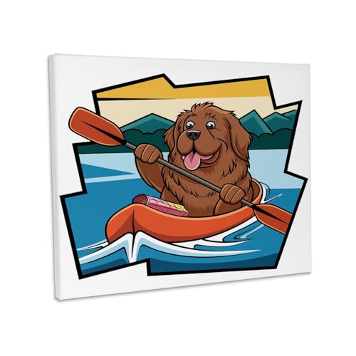 3dRose Newfoundland Puppy Kayaking Canvas Wrap 14x11