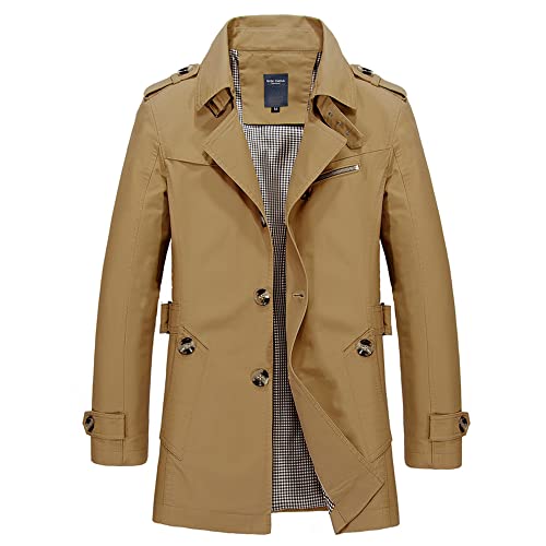Trench coat pour homme Legou veste d'automne coupe-vent kaki foncé