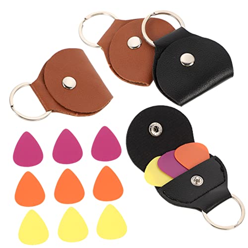 BESPORTBLE 1 Set Guitar Pick Storage Bag Durable PU Holders for Plectrums Includes Random Picks for Guitarists Musicians Random Color