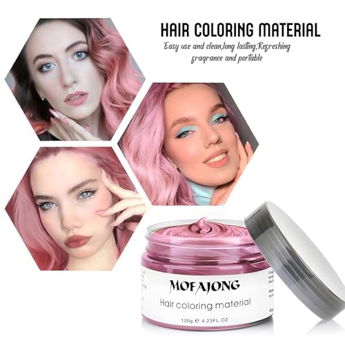 Image of Temporary Hair Wax Natural Instant Hair Color Wax Pomades 4.23 oz, Dosposable Hair Styling Clay for Party, Festival, Halloween, Christmas, Light Pink