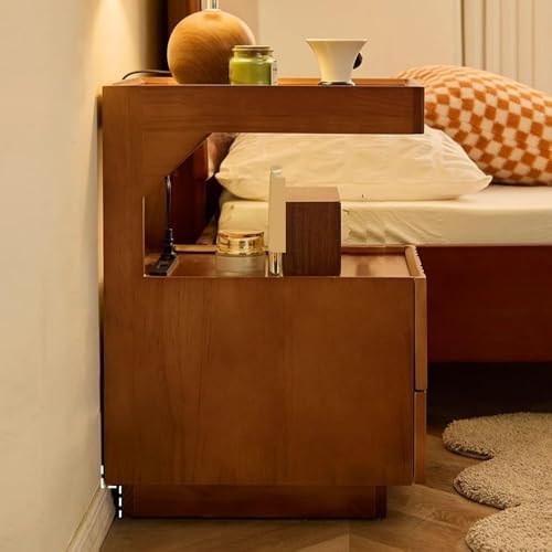 Modern Narrow Bedside Table with 2 Drawers & Open Storage, Glass Top Nightstand for Small Spaces, Stylish Storage Solution for Bedrooms & Living Rooms