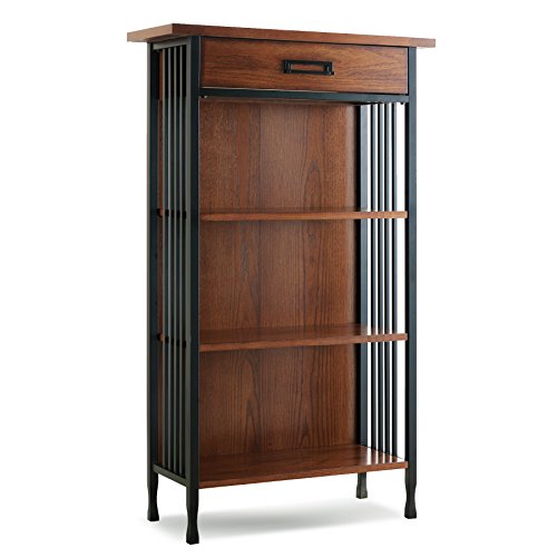 Image of Ironcraft Solid Wood Mantel Height Rustic Bookcase with Drawer Storage, Mission Oak Brown and Black - Leick Home, 11262