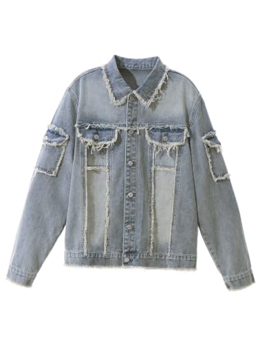 Image of Men`s Classic Ripped Hip Hop Motorcycle Denim Jacket