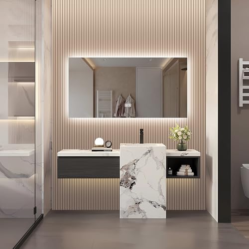 DAHUEN Specchio da bagno con illuminazione 80 x 140 cm, specchio da bagno a LED con 3 colori luminosi, specchio con touch, dimmerabile, caldo e bianco, senza appannamento, per bagno, rettangolare (60