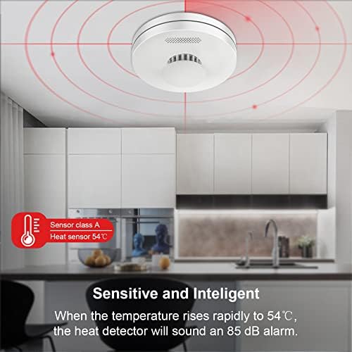Wireless Interlinked Heat Alarm with 10 Years Battery Life, BS 5446 CE Certified, Linked Heat Detector, Battery Powered, Low-Battery Alert and LED Warning. 1 Pack