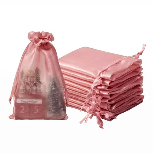Image of QIANF 20 Pcs Rose Pink Small Organza Bags 6X9 inch for Wedding Favors with Drawstring, Glossy Mesh Gift Bags Jewelry Pouch for Candy Bridal Shower Party Favor Baby Shower Christmas