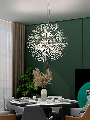 Qamra Modern Crystal Chandeliers, Chrome Firework Dandelion Sputnik (Chrome, 9-Lights)