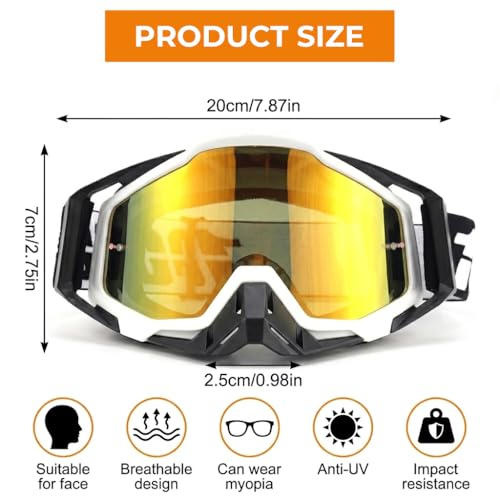 Image of PROBEROS Dirt Bike Goggles, Motorcycle Riding Goggles UV Protection Motocross Glasses for Motorcycle Helmet Riding Anti-Fog Windproof Comfort Fit