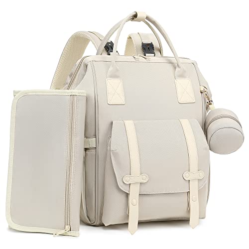 Rosegin Diaper Bag Backpack For Baby Boy Girl, Multi-Functional Baby Bag With Changing Pad And Pacifier Holder, Waterproof For Travel, Perfect Baby Shower For Mom, Dad, Newborn, Off-White Regular #TOP7