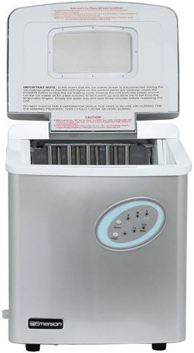 Emerson IM90 Portable Ice Maker, top open revealing interior
