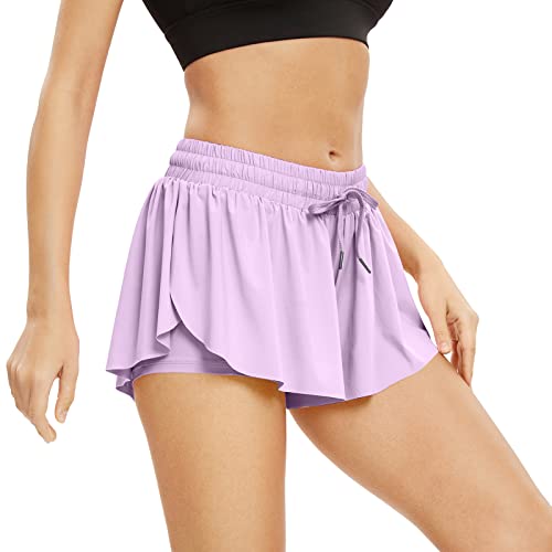 Image of Flowy Athletic Shorts for Women Gym Yoga Workout Running Biker Spandex Butterfly Tennis Skirts Cute Clothes Summer