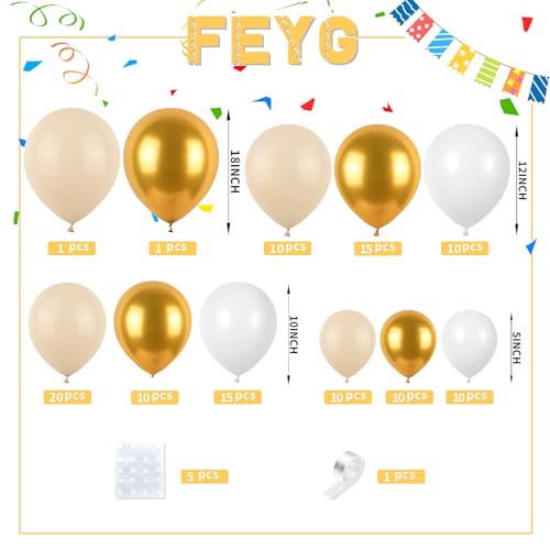 White Sand Gold Balloons Arch Kit, Boho Balloon Garland Kit, White Sand Gold Balloons Arch Neutral Balloon Arch Kit for Boho Wedding Baby Bridal Shower Engagement Anniversary Birthday Decorations