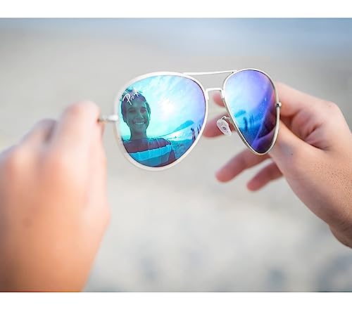 Pro Acme Classic Aviator Sunglasses For Men Women 100% Real Glass Lens (Silver/Blue) #TOP2