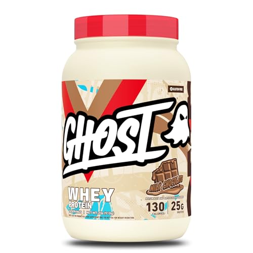 GHOST Whey Protein Powder Milk Chocolate - 2LB 25G of Protein - Whey Protein Blend - Post Workout Fitness & Nutrition Shakes Smoothies Baking & Cooking - Soy & Gluten-Free