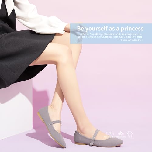 Image of Obtaom Mary Jane Flat Shoes Round Toe Ballet Flats for Women Dressy Fabric Business Flats Comfortable Classic Strap Flats for Office