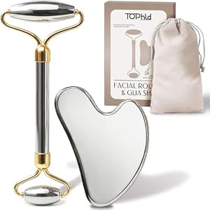 Stainless Steel Face Roller & Gua Sha Facial Tools, Face Massager for Self Care, Roller for face, Jawline Sculpting and Puffiness Reducing