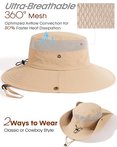 FURTALK Sun Hats for Men Women Fishing Hat UPF 80+ Breathable Wide Brim Hiking Summer UV Protection Bucket Hats - Image 4