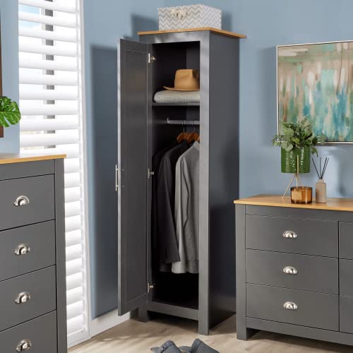 Home Source Bedroom Furniture, 1 Door Slim Wardrobe, Oak Effect Top, Dark Grey - Image 5