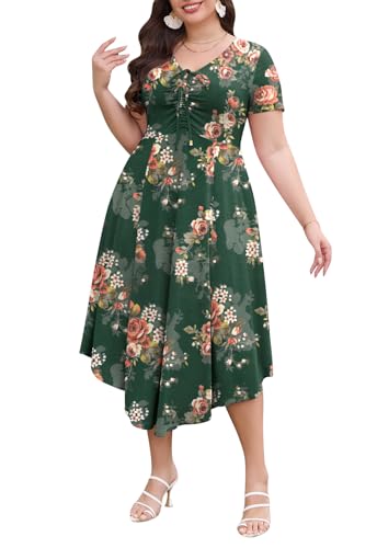 Image of Keluummi Plus Size Maxi Dress for Women V-Neck Short Sleeve with Pockets