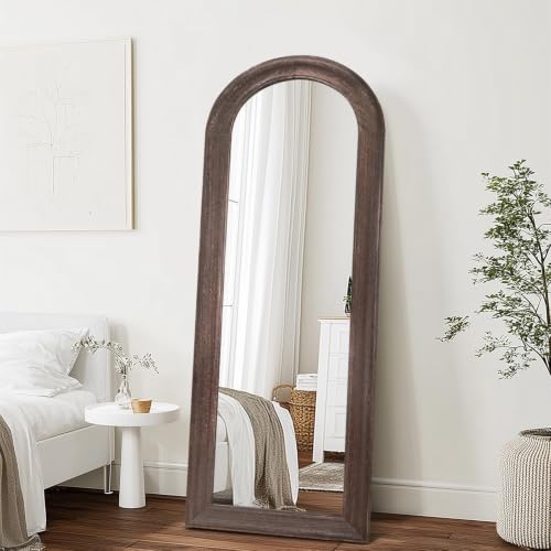 Image of 58x22 Solid Wood Arched Full Length Mirror, Elegant Brown Finish