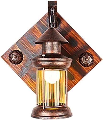 VUCICA Luci for portico esterno in legno vintage Lampada da parete cilindrica for esterno Paralume in vetro Lanterna da parete esterna impermeabile Ruggine antica Casa colonica Garage Cortile Applique