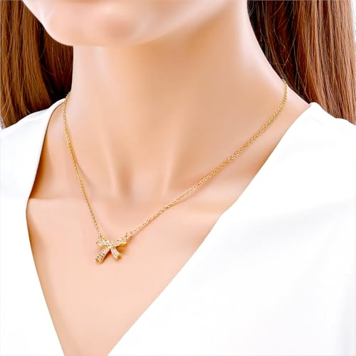 TIESOME Goldene Halskette Damen, Kette Damen Schleifenhalskette Zierliche Verstellbare Chokerkette Süße Kleine Kette Schleife Für Frauen Anhänger Eleganter Schmuck Geschenk Trendiges