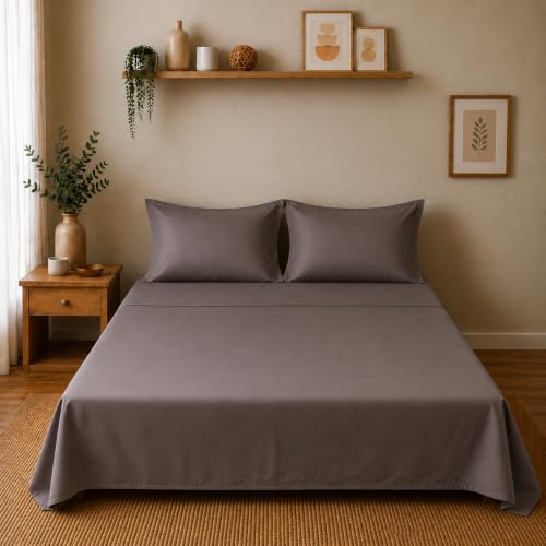 Image of Linen Home Cotton Percale Bedsheet Set Queen Size Charcoal Grey