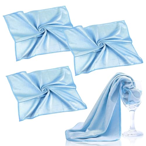 SRLWMYI 3 paños de Microfibra para Pulido de Cristal Trapo abrillantador de Microfibra para Copas de Vino Paños Grandes para Cocina, Baño, Ventanas, Coche 70x40cm Azul.