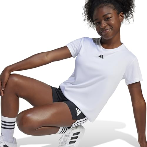 adidas Bambine e Ragazze Train Essentials Regular Fit Logo Training T-Shirt Junior Girls, White/Black, 13-14 Years