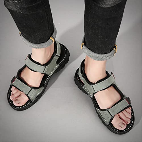 Leather Beach Sandals Men's Casual Shoes Outdoor Comfort Breathable Soft Street Fashion Classic Sandals for Male (Color : Green, Size : 10code) (Green 10.5code)2