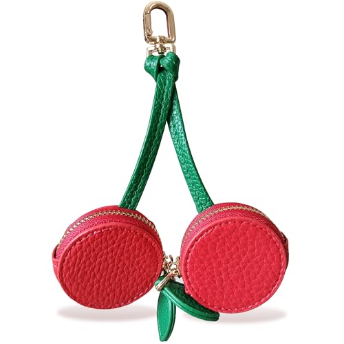 TUKYWAN Cherry Coin Purse Charm,Cute Fruit Bag Charm for Handbag Backpack,Leather Mini Zipper Coin Pouch Keychain Cute Accessories Gifts for Women Fashion Enthusiasts 2026