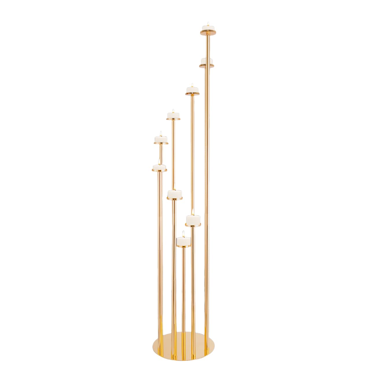 Bougeoir doré à 9 bras en métal - 40 cm à 120 cm - Pour décoration de mariage, fête, décoration de table