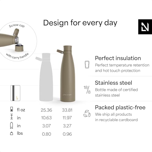 Image of LARS NYSOM Stainless Steel Insulated Water Bottle 25oz 34oz | Insulated Thermo Flask for Hot and Cold Beverages | Leakproof Drinking Bottle (Taupe Brown, 33.9oz)