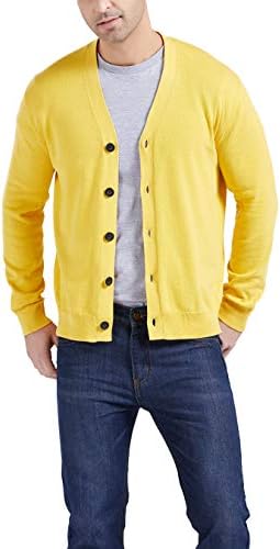 Gilboa Men's 100% Cotton Cardigan Sweater, Yellow, XXXL