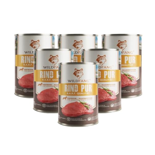Wildfang® Premium Hunde-Nassfutter I Monoprotein I getreidefrei I B.A.R.F Qualität (Rind pur, 6 x 800g)