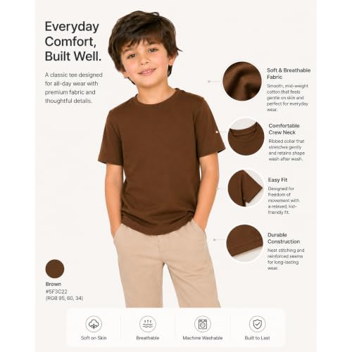 Image of Kids Round Neck Boys Tshirt | Short Sleeves | Natural Organic 100% Cotton Soft Comfortable Fabric | School Plain Color Original Branded Half Sleeve | T-Shirt for Boy Kid | Sleepwear Everyday Casual