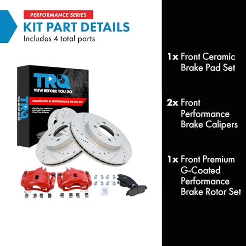 Image of TRQ Performance Front Brake Pad and Rotor Set Ceramic Coated Drilled