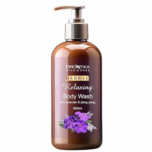 Image of Drontika Wild & Pure Body Wash For Women & Men, 500Ml Shower Gel Single Pump Bottle, 100% Natural Ylang Ylang Essential Oil & Lavender For A Soft And Smooth Skin, Ph Balanced Bodywash